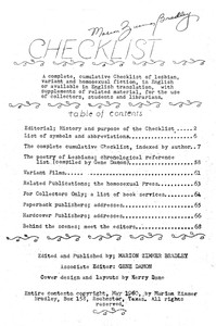 Checklist: A complete, cumulative Checklist of lesbian, variant and homosexual fiction, in English or available in English translation, with supplements of related material, for the use of collectors, students and librarians.