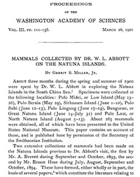 Mammals Collected by Dr. W. L. Abbott on the Natuna Islands: Proceedings of the Washington Academy of Sciences, Vol. III, pp. 111-138