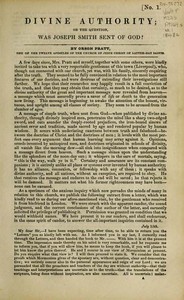 Divine Authority; Or, the Question: Was Joseph Smith Sent of God?