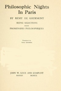 Philosophic Nights in Paris: Being selections from Promenades Philosophiques