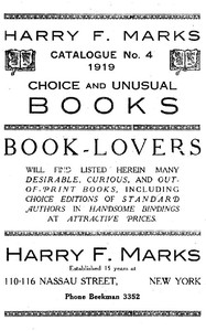Harry F. Marks Catalogue No. 4, 1919: Choice and Unusual Books