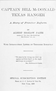 Captain Bill McDonald, Texas Ranger: A Story of Frontier Reform